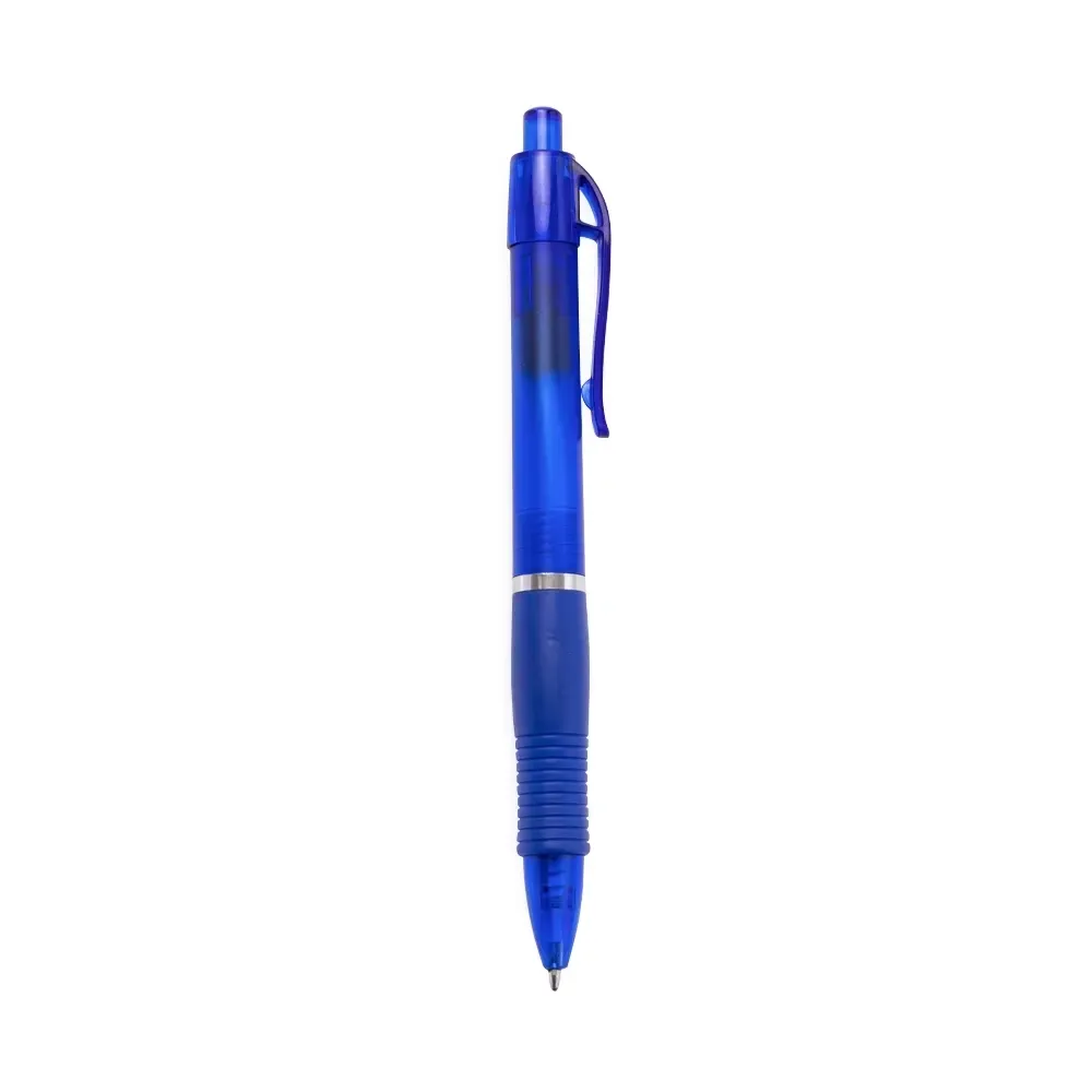 Caneta Plástica Emborrachada Fumê personalizada azul