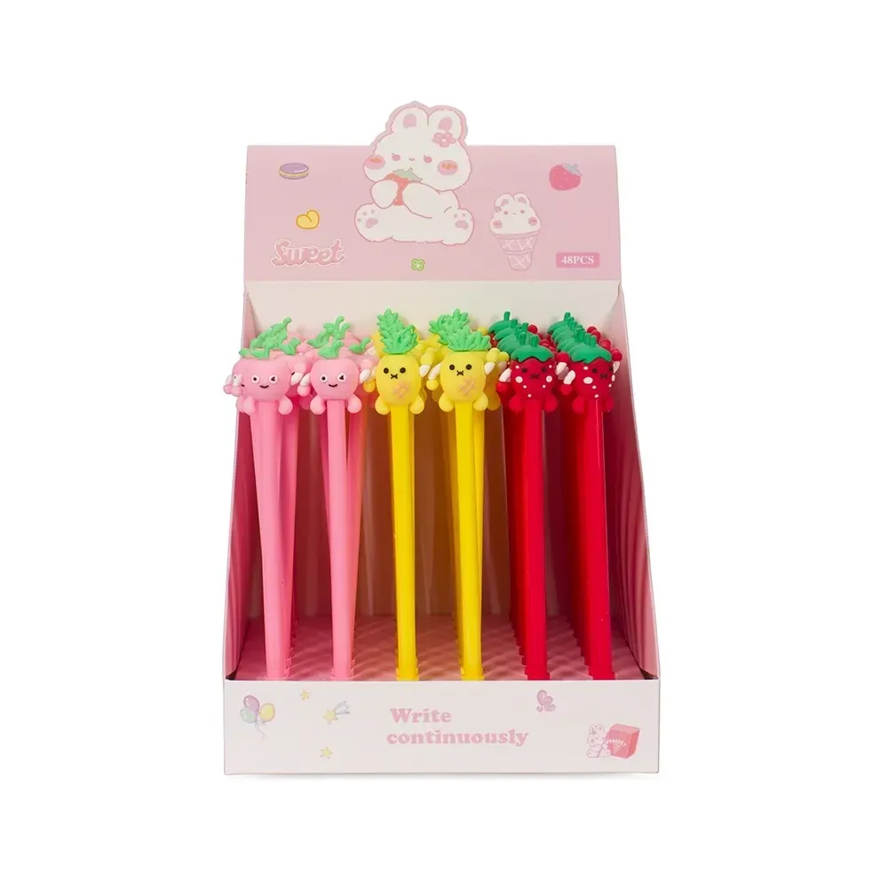 Caneta plástica personalizada gel com enfeite de fruta, colorida