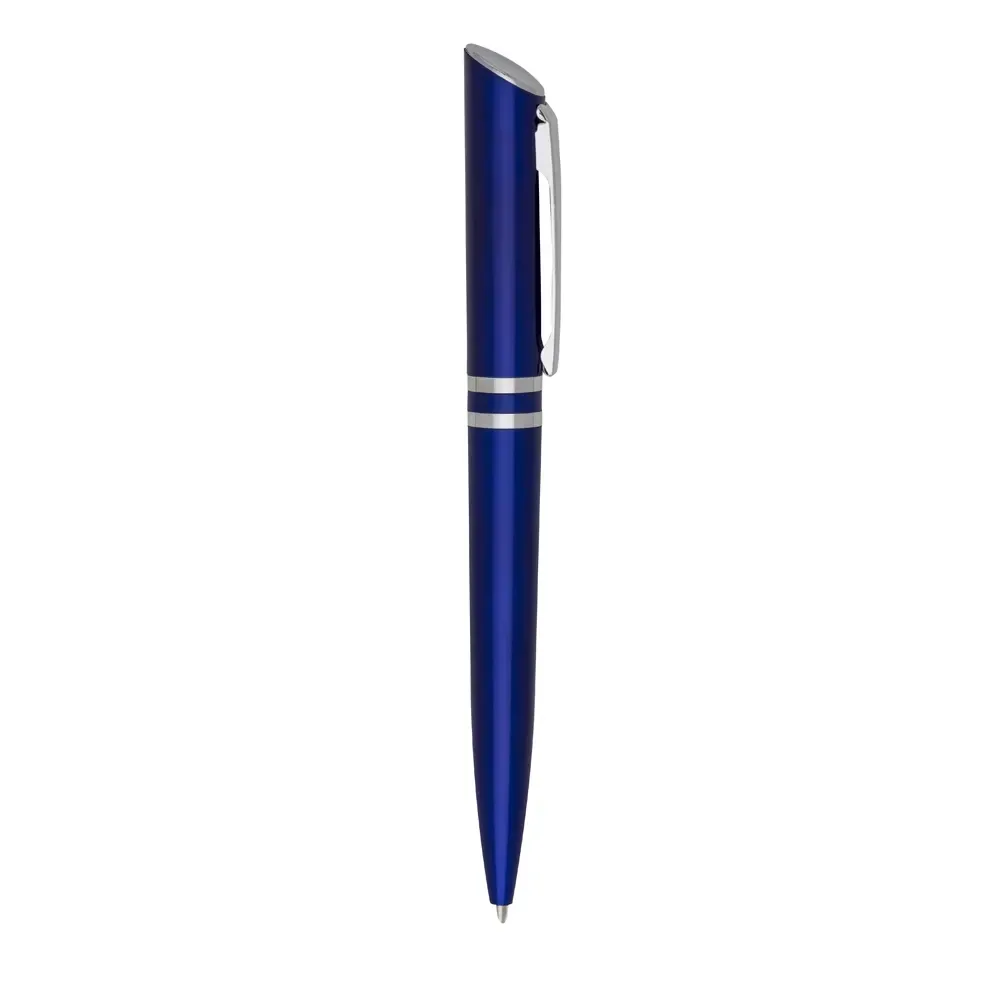 Caneta plástica giratória personalizada azul