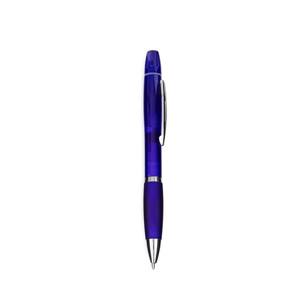 Caneta plástica personalizada marca-texto dupla função azul