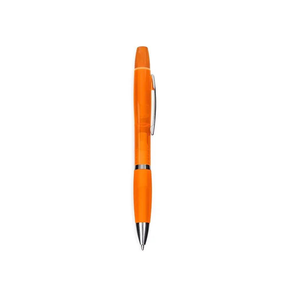 Caneta plástica personalizada marca-texto dupla função laranja