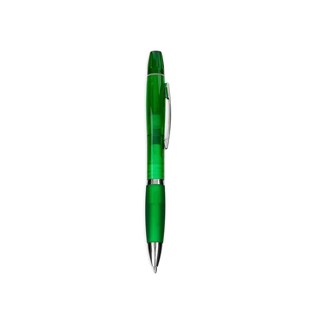 Caneta plástica personalizada marca-texto dupla função verde
