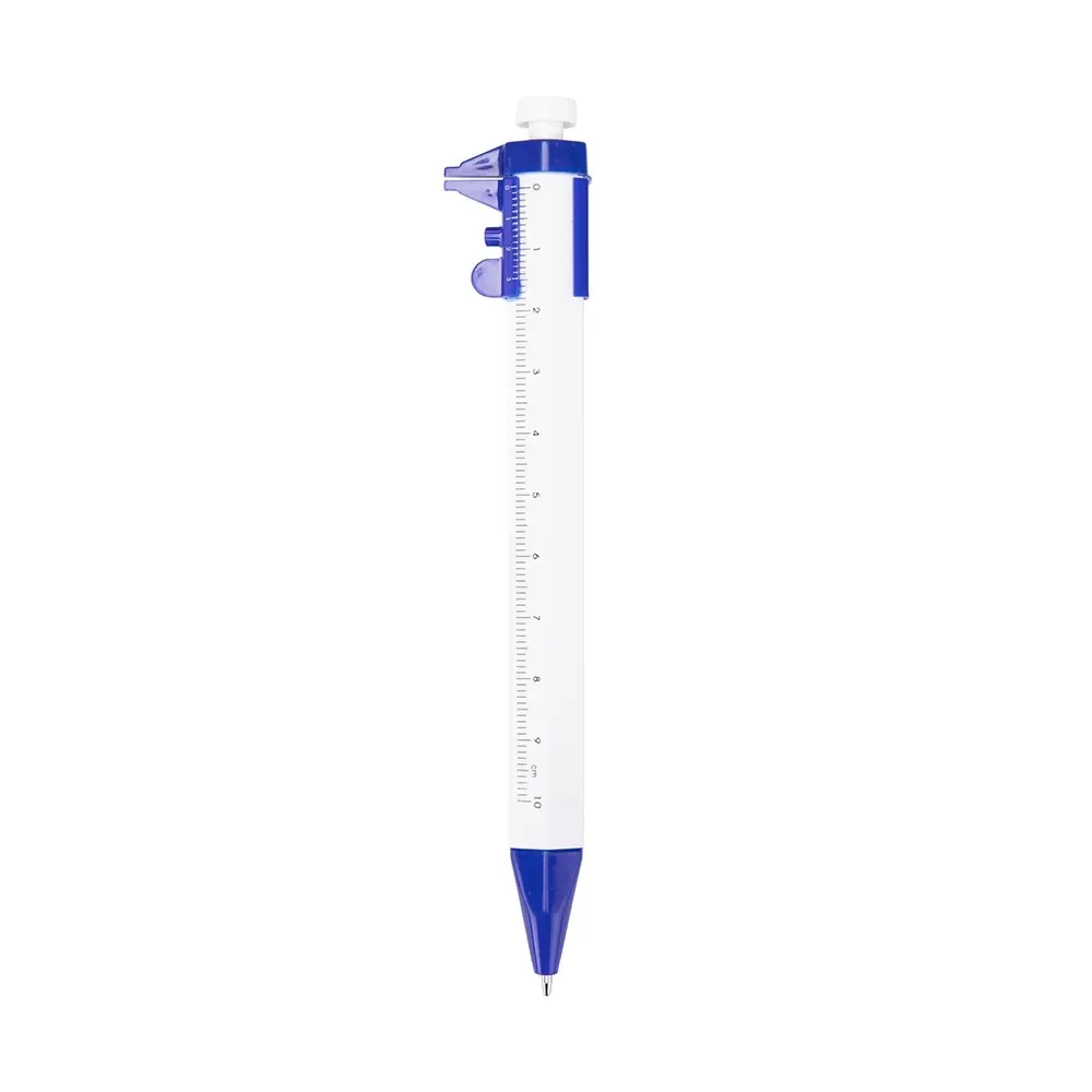 Caneta plástica personalizada com paquímetro azul