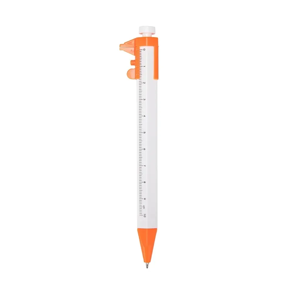 Caneta plástica personalizada com paquímetro laranja