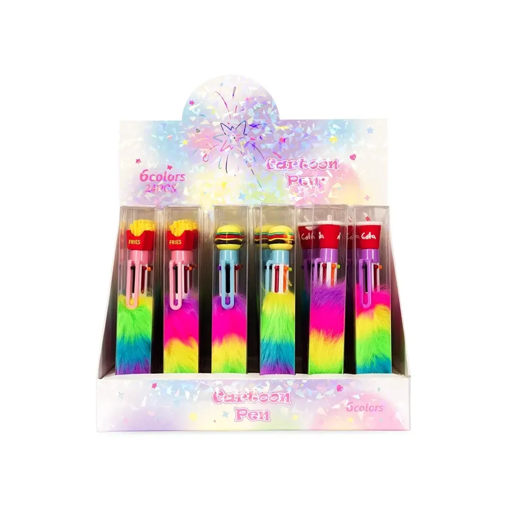 Caneta personalizada plástica com adereço de pelúcia multicolor