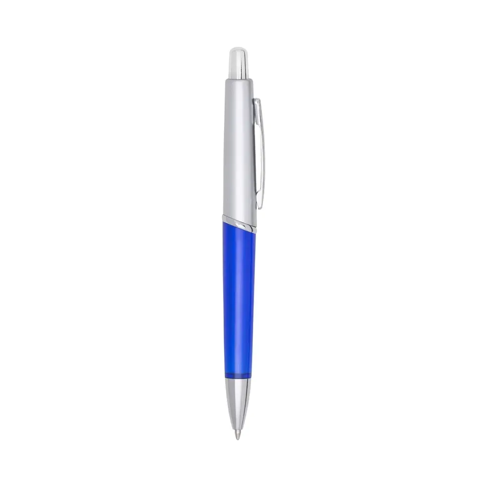 Caneta plástica personalizada robusta azul — vista frontal