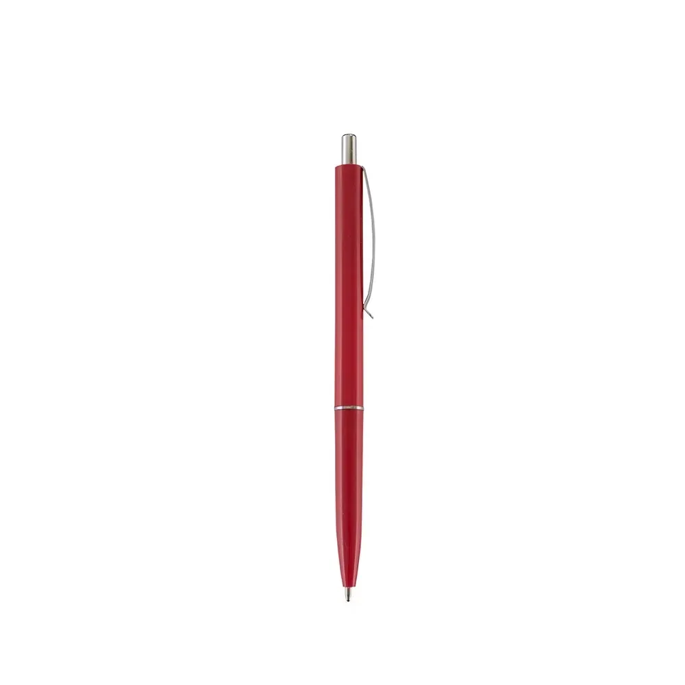 Caneta plástica personalizada ponteira e clip metal vermelha