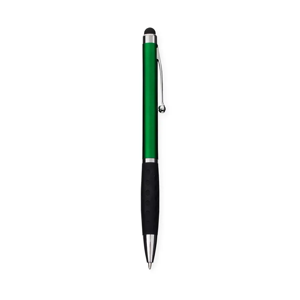 Caneta plástica touch personalizada detalhes metal verde