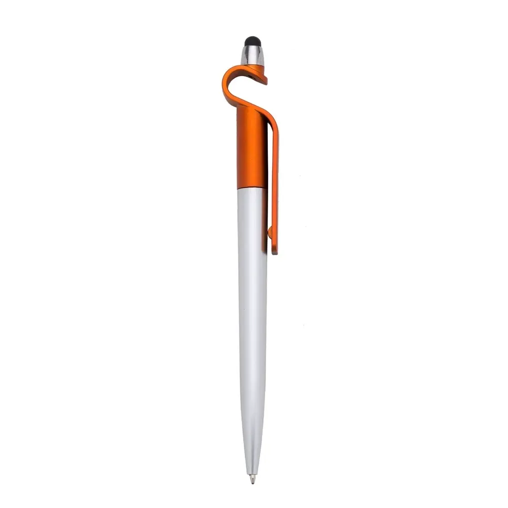 Caneta Plástica Touch com Suporte personalizada laranja