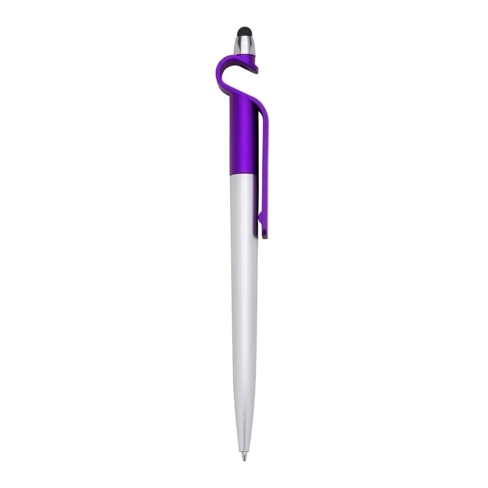 Caneta Plástica Touch com Suporte personalizada roxa