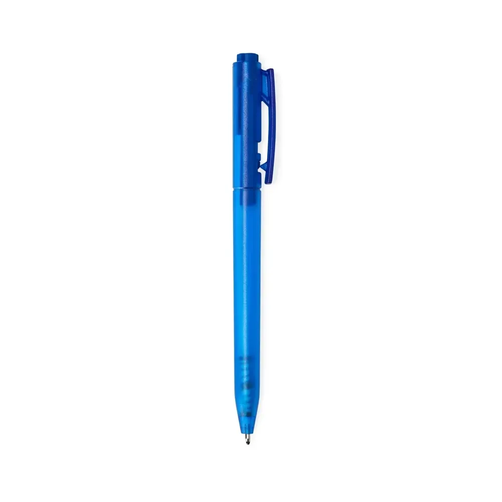 Caneta plástica translúcida personalizada azul