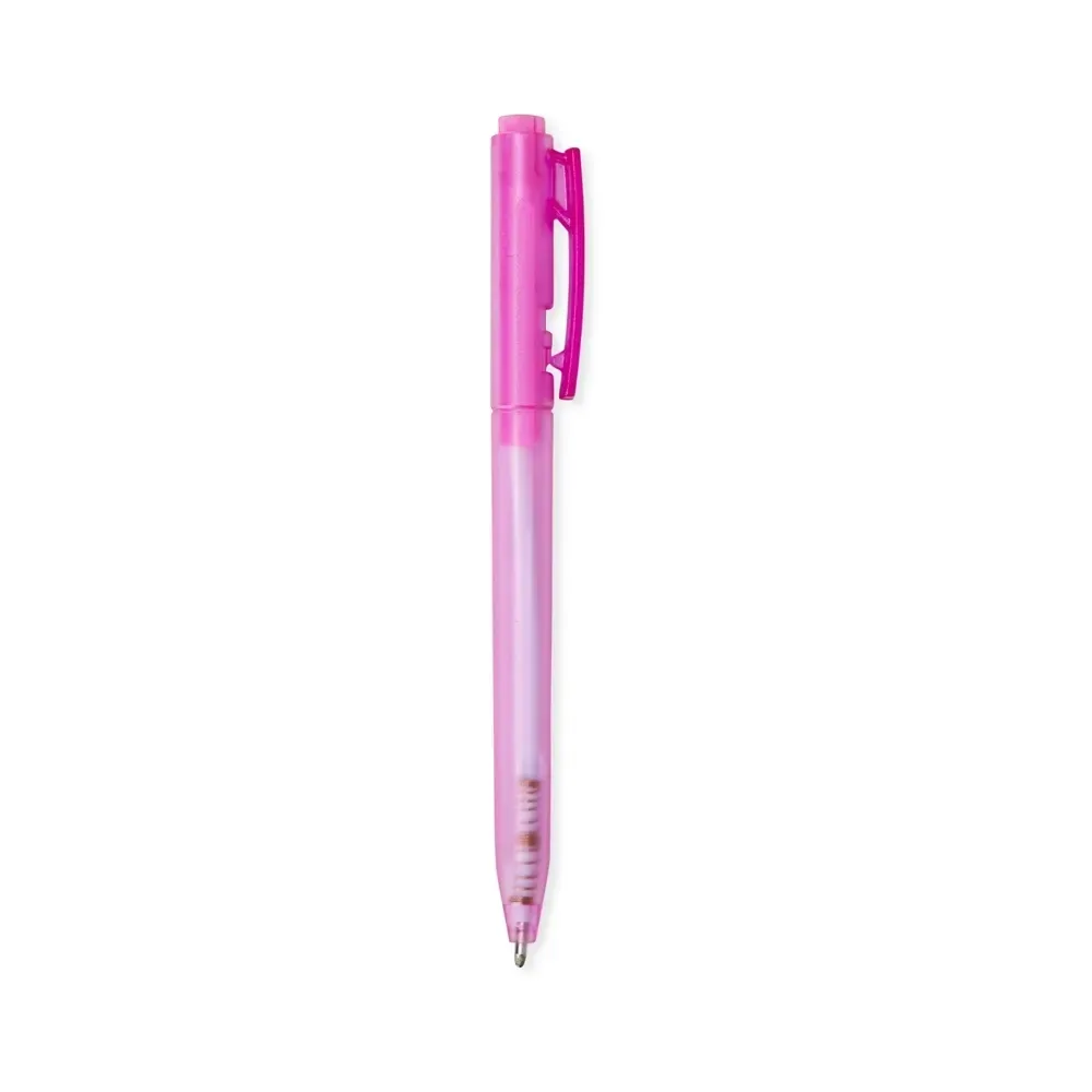 Caneta plástica translúcida personalizada rosa