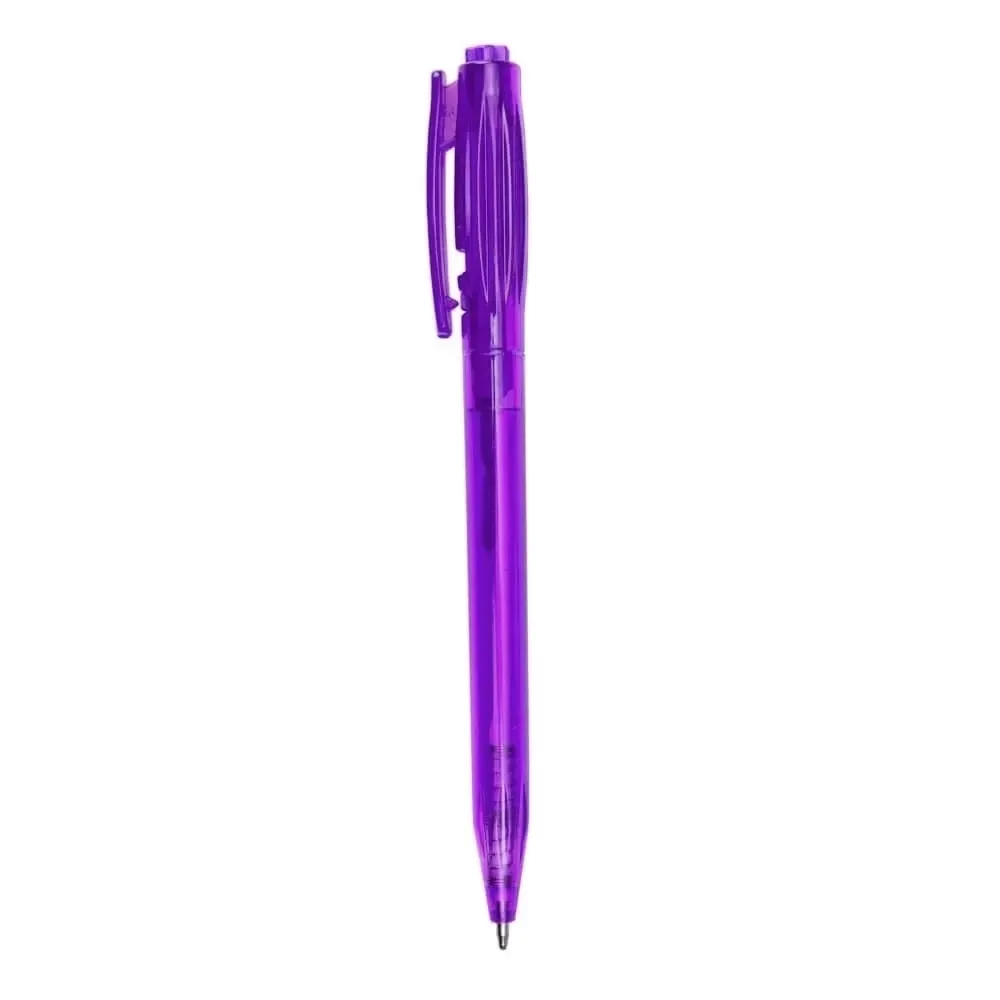 "Caneta Plástica Translúcida Personalizada 11 Cores roxo"