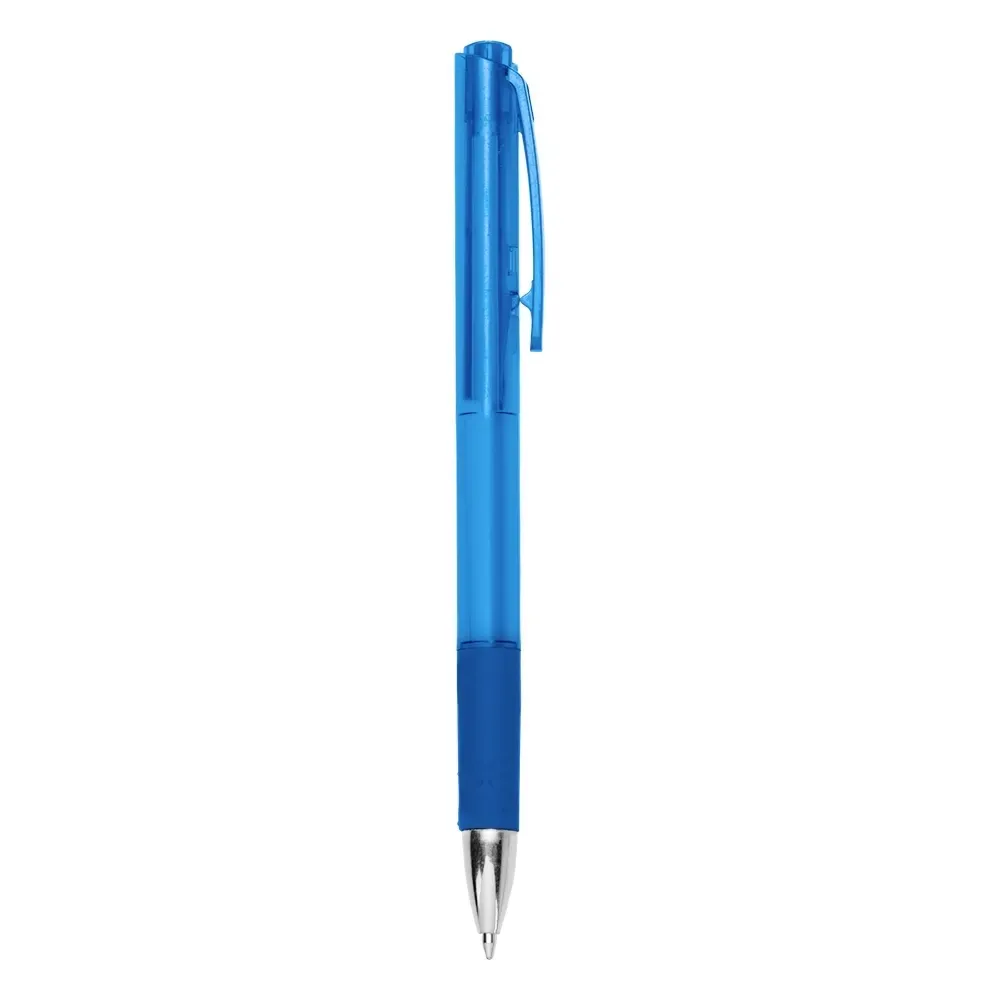 Caneta plástica translúcida personalizada na cor azul