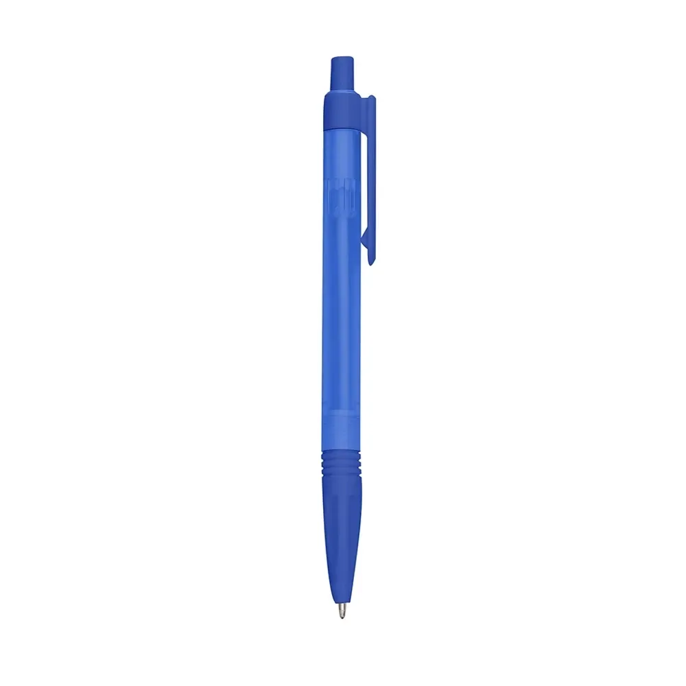 Caneta plástica personalizada translúcida slim azul