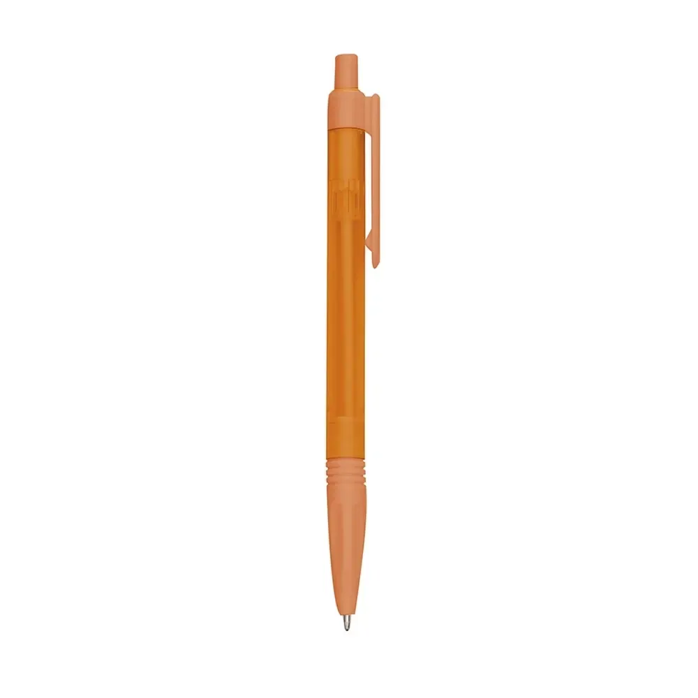 Caneta plástica personalizada translúcida slim laranja