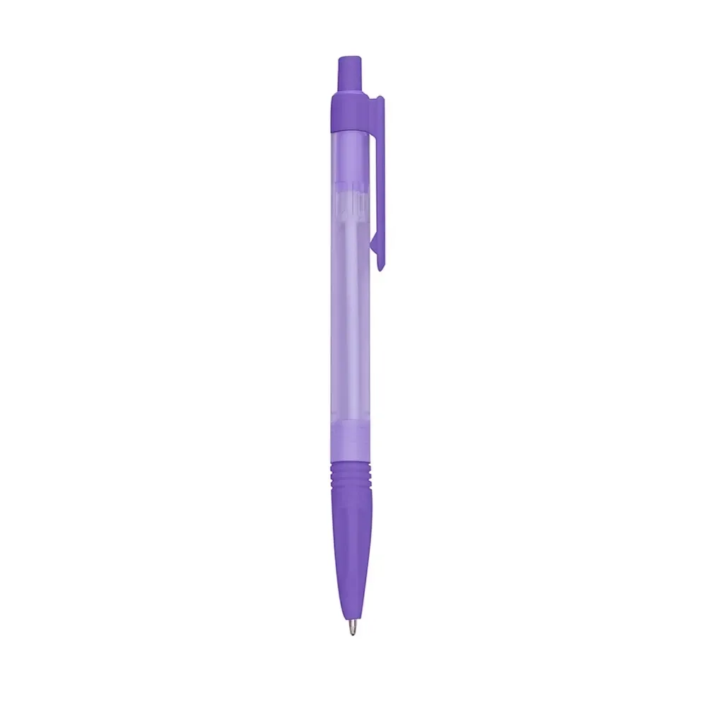 Caneta plástica personalizada translúcida slim lilás