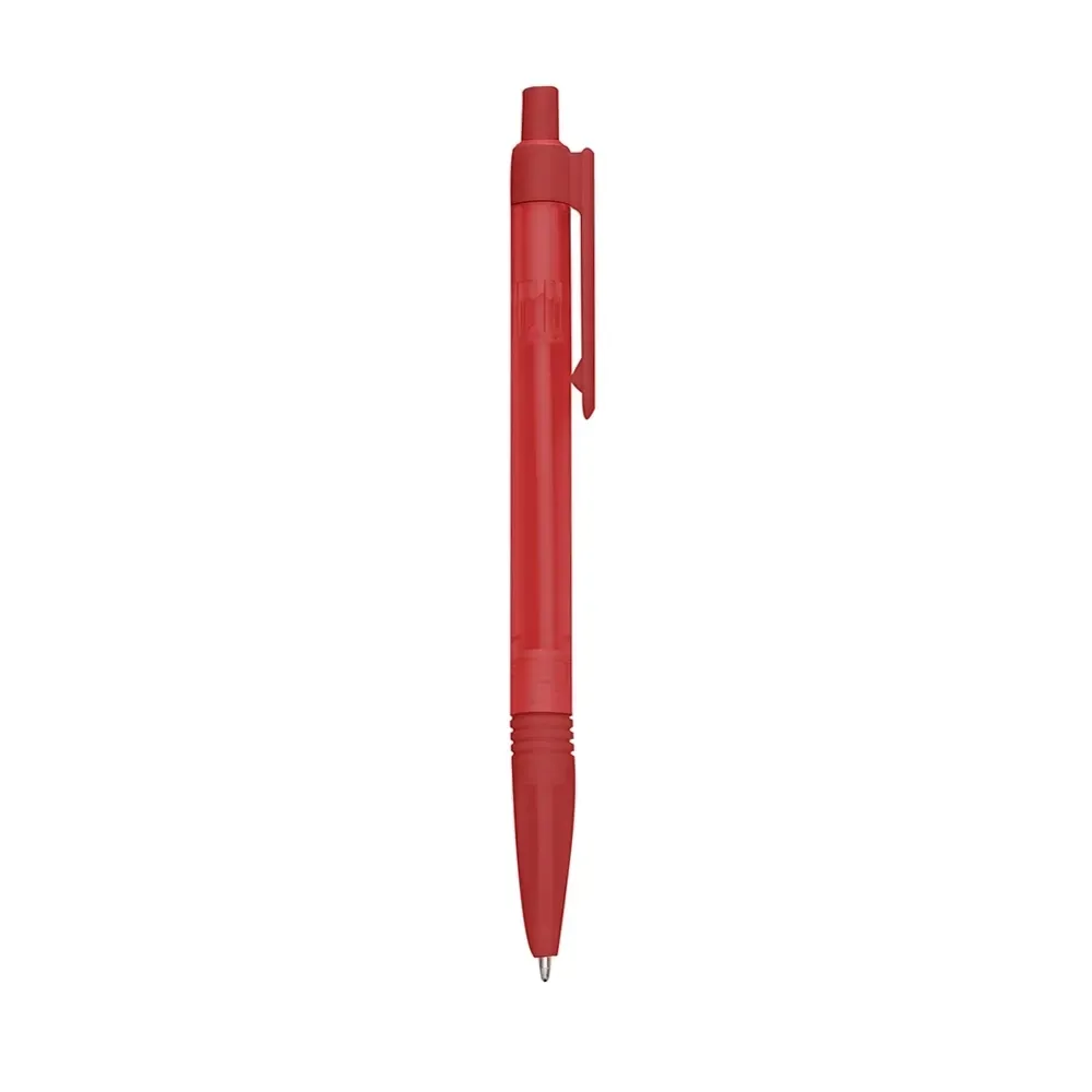 Caneta plástica personalizada translúcida slim vermelha
