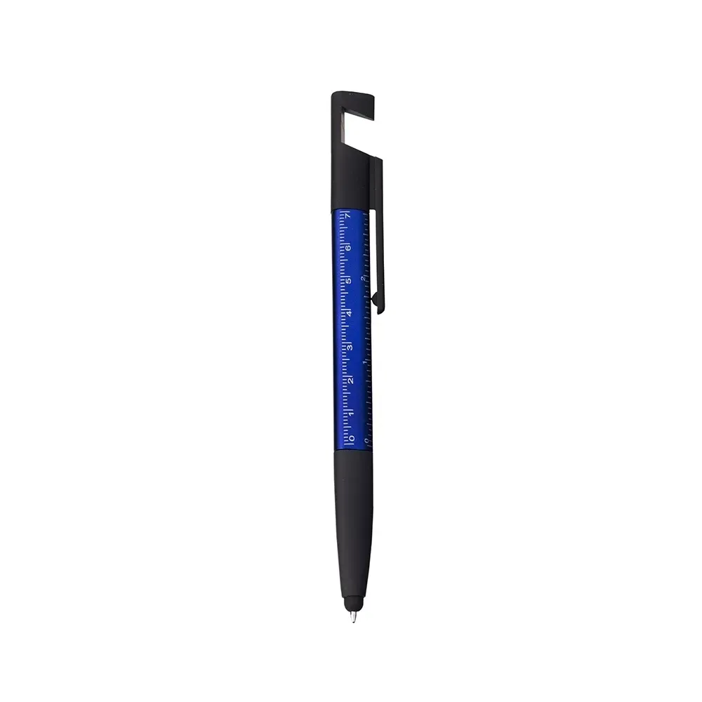 Caneta plástica triangular personalizada suporte celular azul