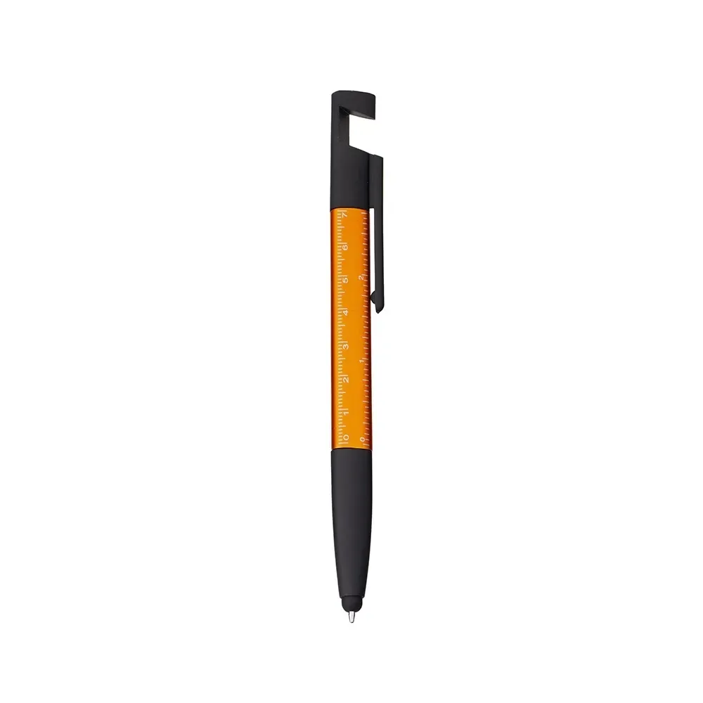 Caneta plástica triangular personalizada suporte celular laranja