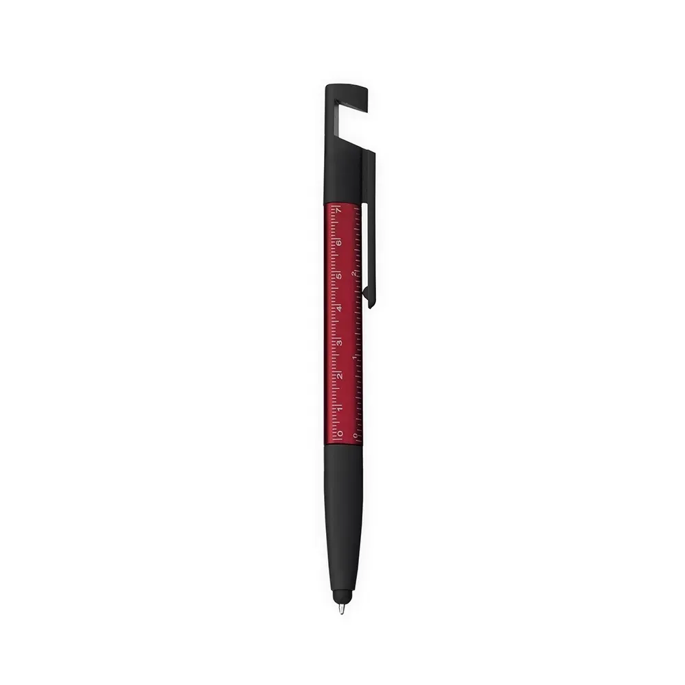 Caneta plástica triangular personalizada suporte celular vermelha