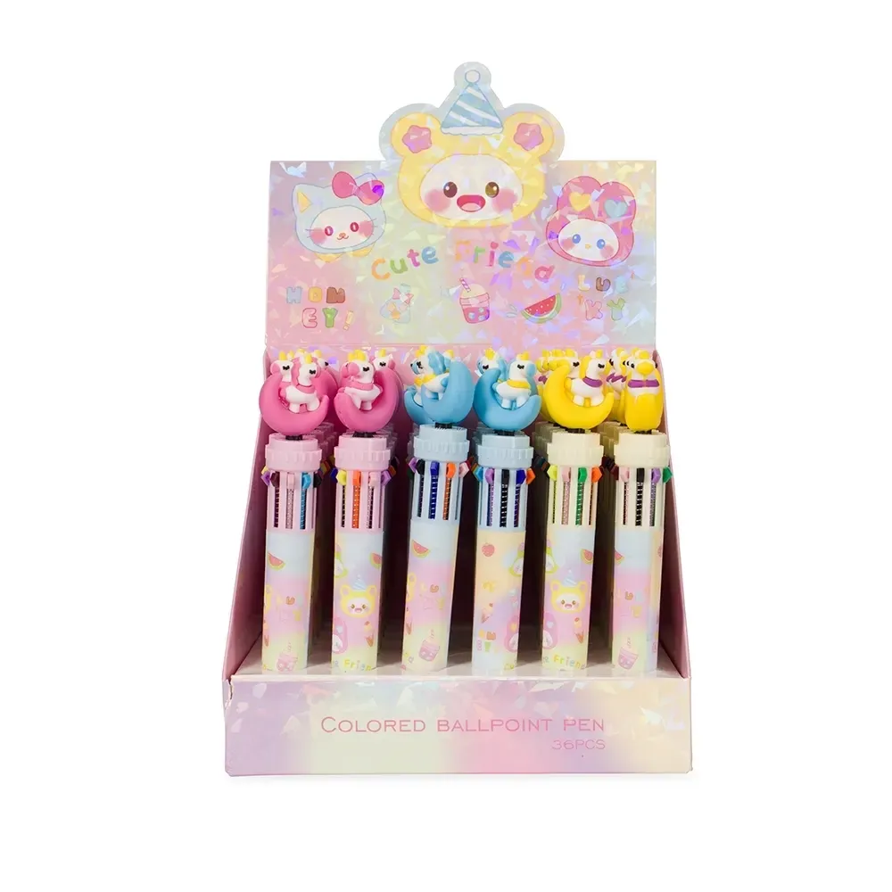 Caneta plástica personalizada unicórnio multicolor