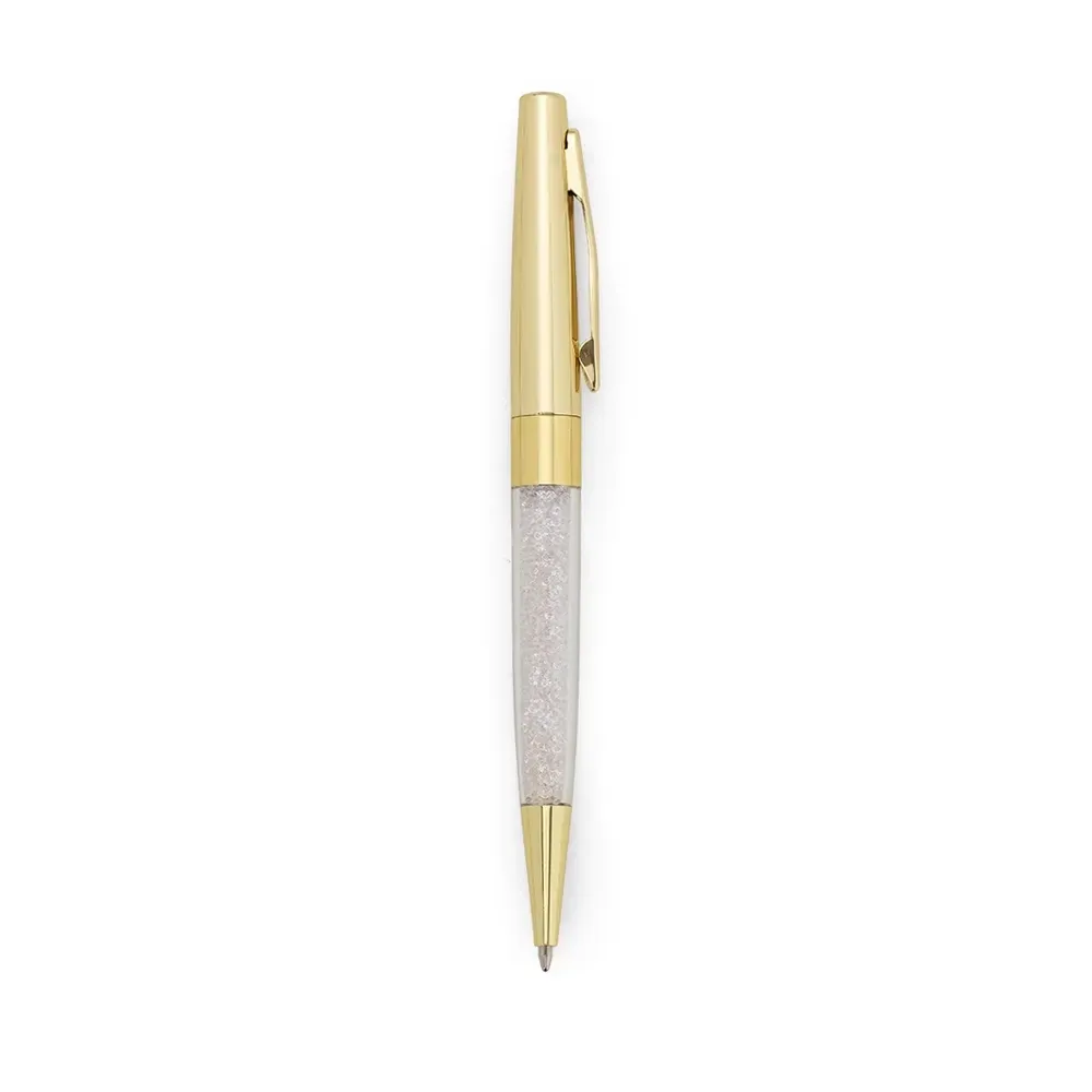 Caneta Semimetal personalizada dourada, detalhe em cristal