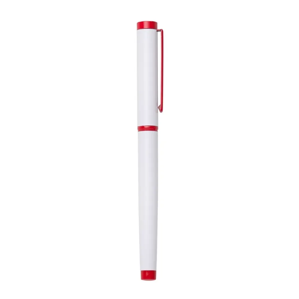 "Caneta roller semimetal personalizada branca com tampa"