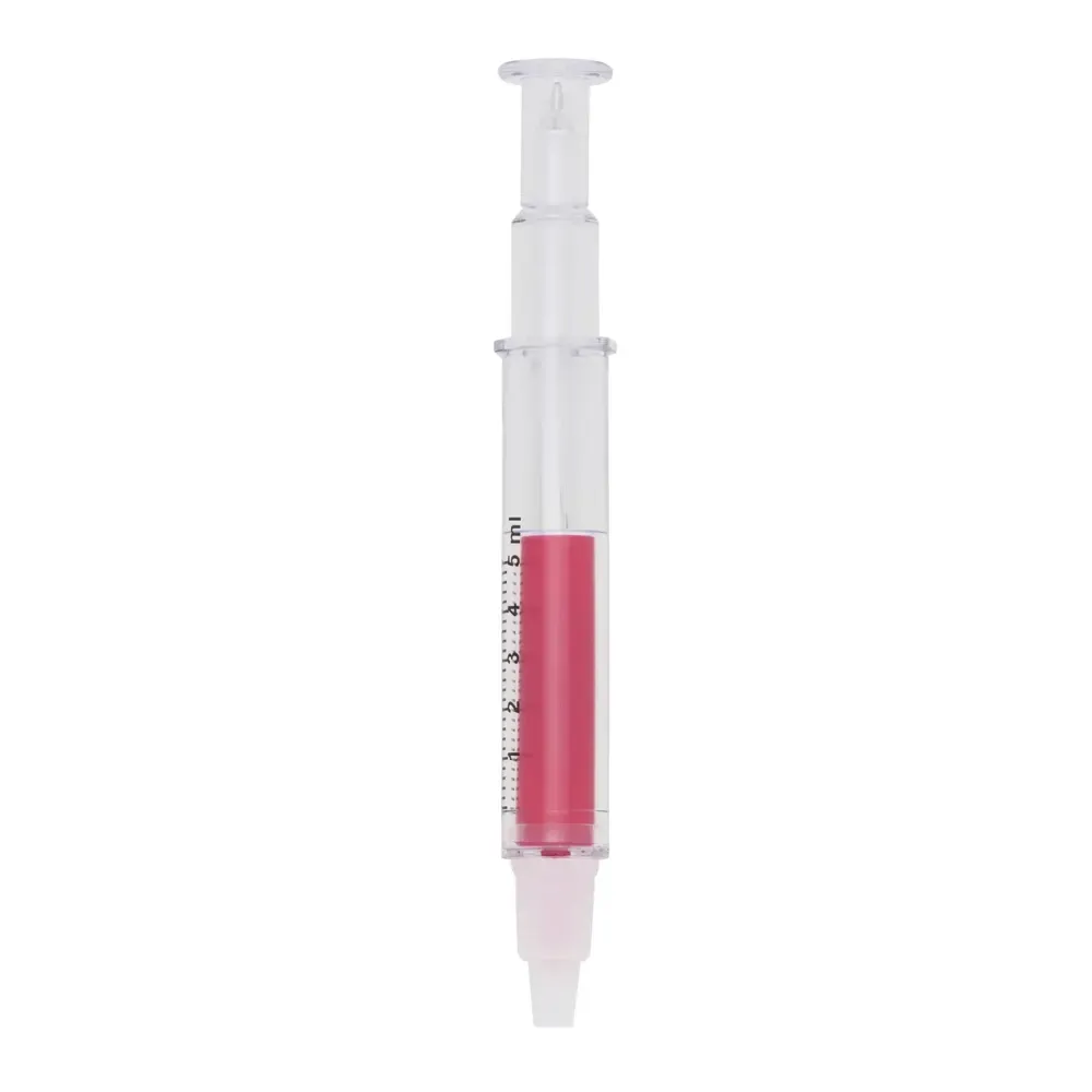 Caneta seringa com marca texto personalizada pink