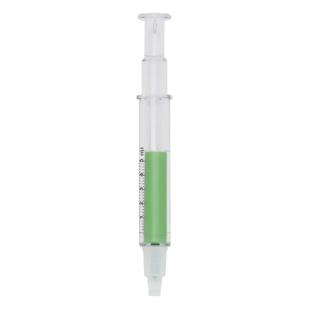 Caneta seringa com marca texto personalizada verde