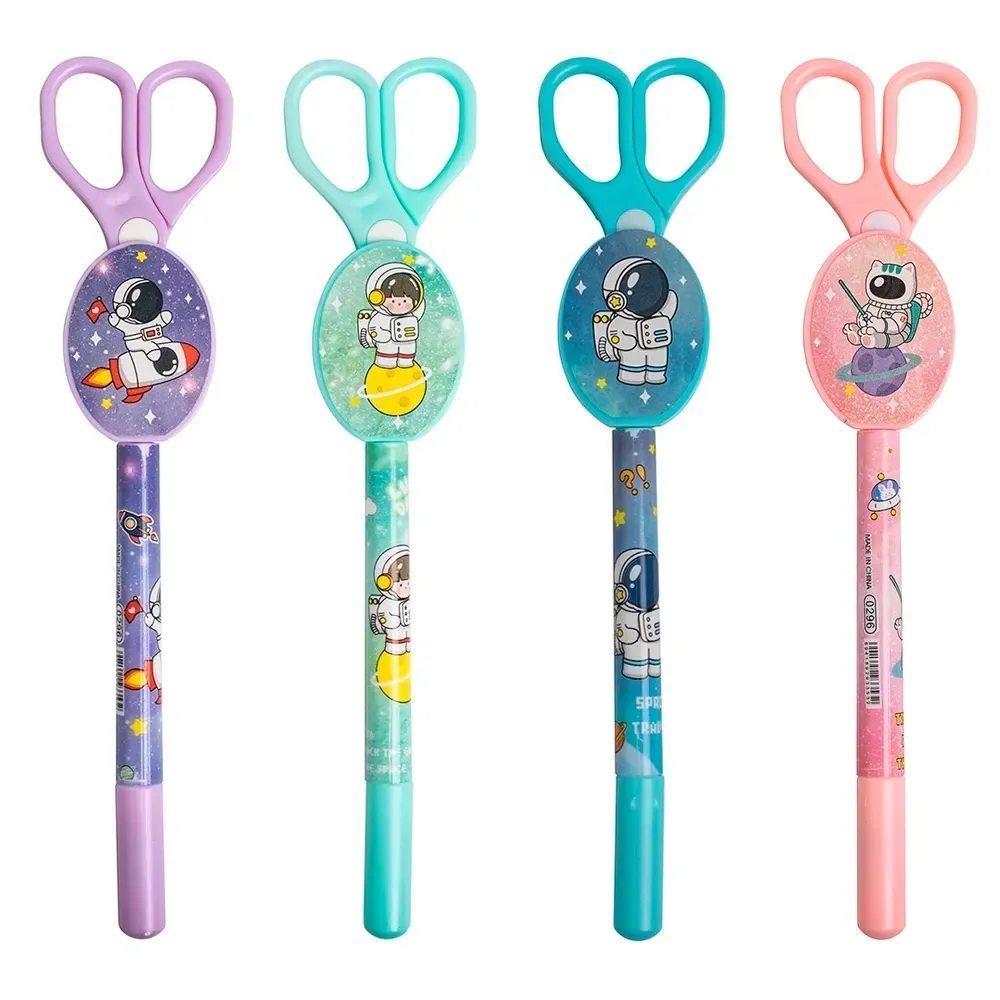 Caneta tesoura personalizada tema astronauta, cores mistas