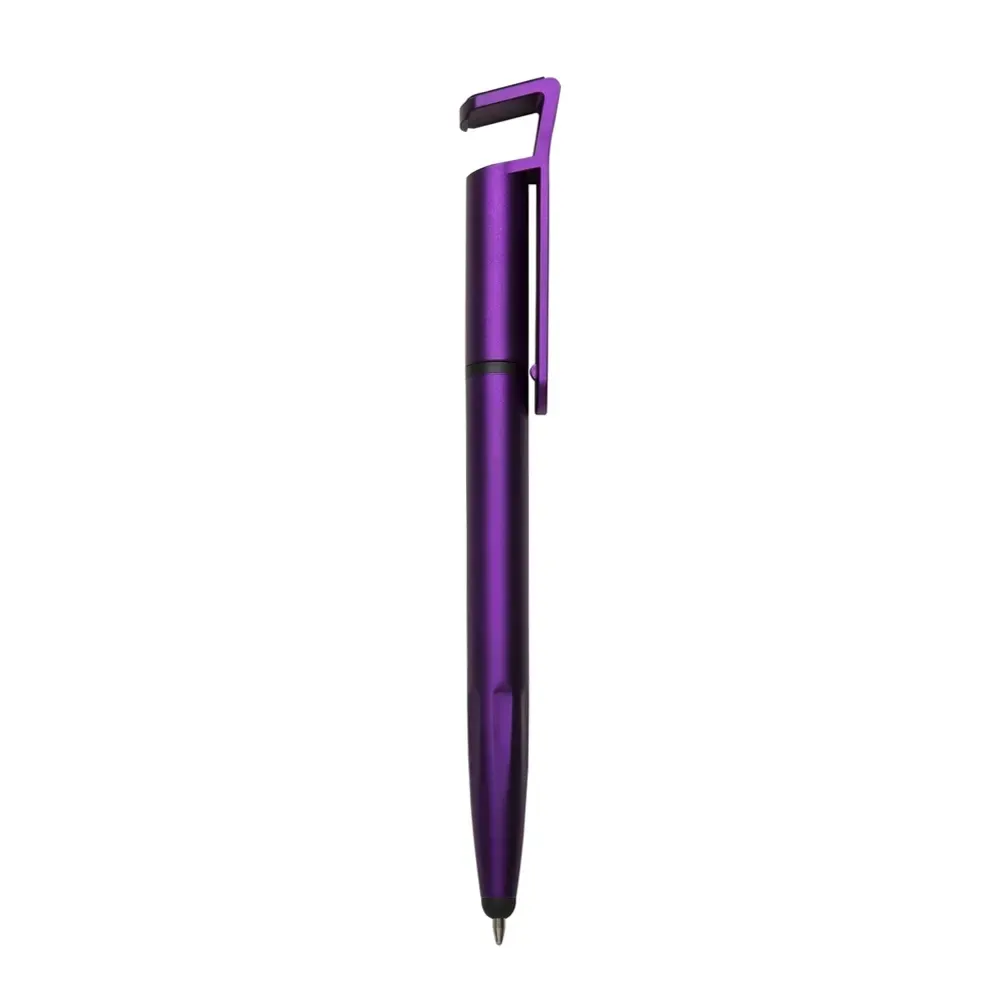 Caneta touch personalizada com suporte para celular roxa