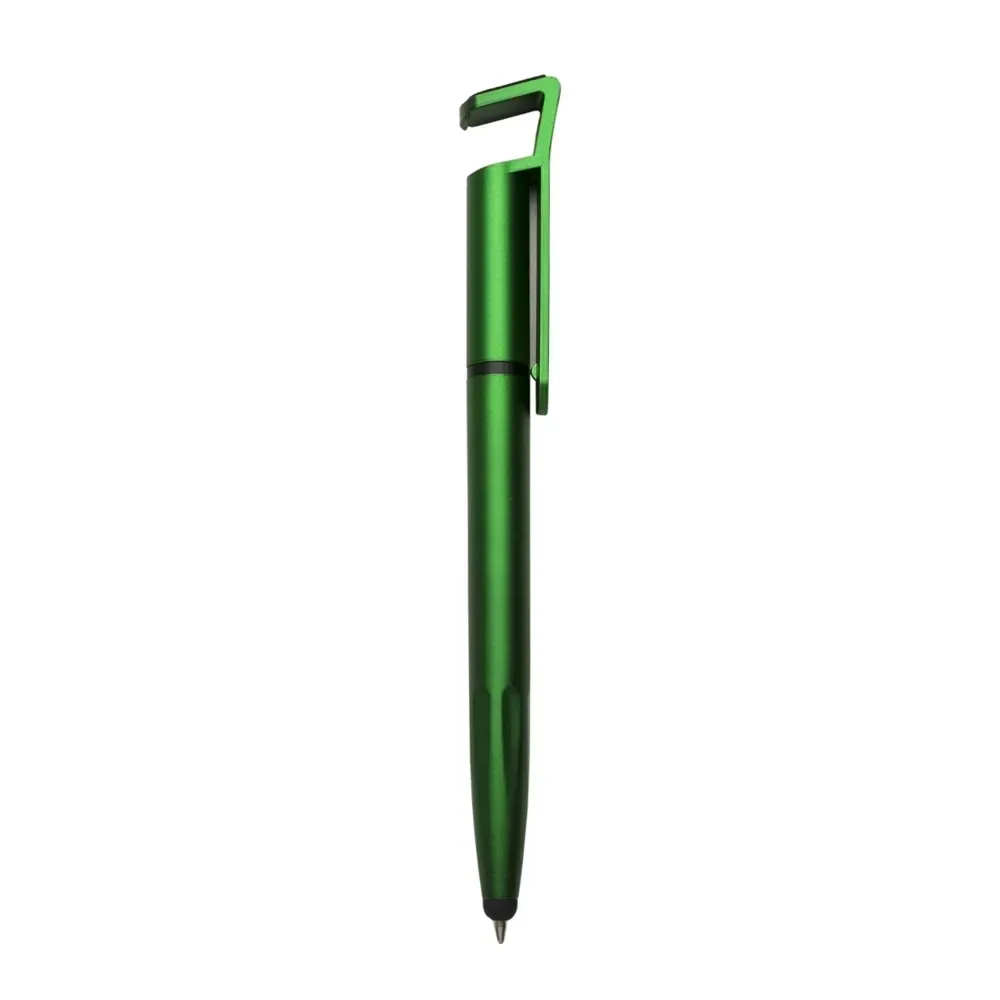 Caneta touch personalizada com suporte para celular verde