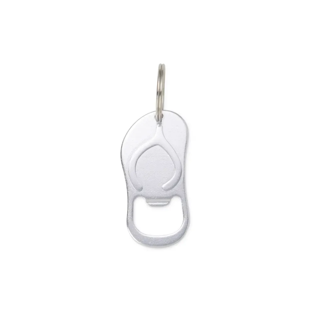 Chaveiro abridor personalizado formato chinelo, cor prata