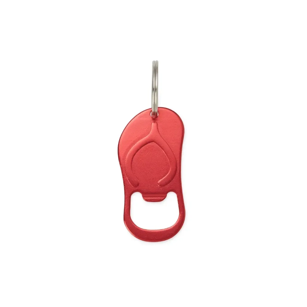 Chaveiro abridor personalizado formato chinelo, cor vermelho