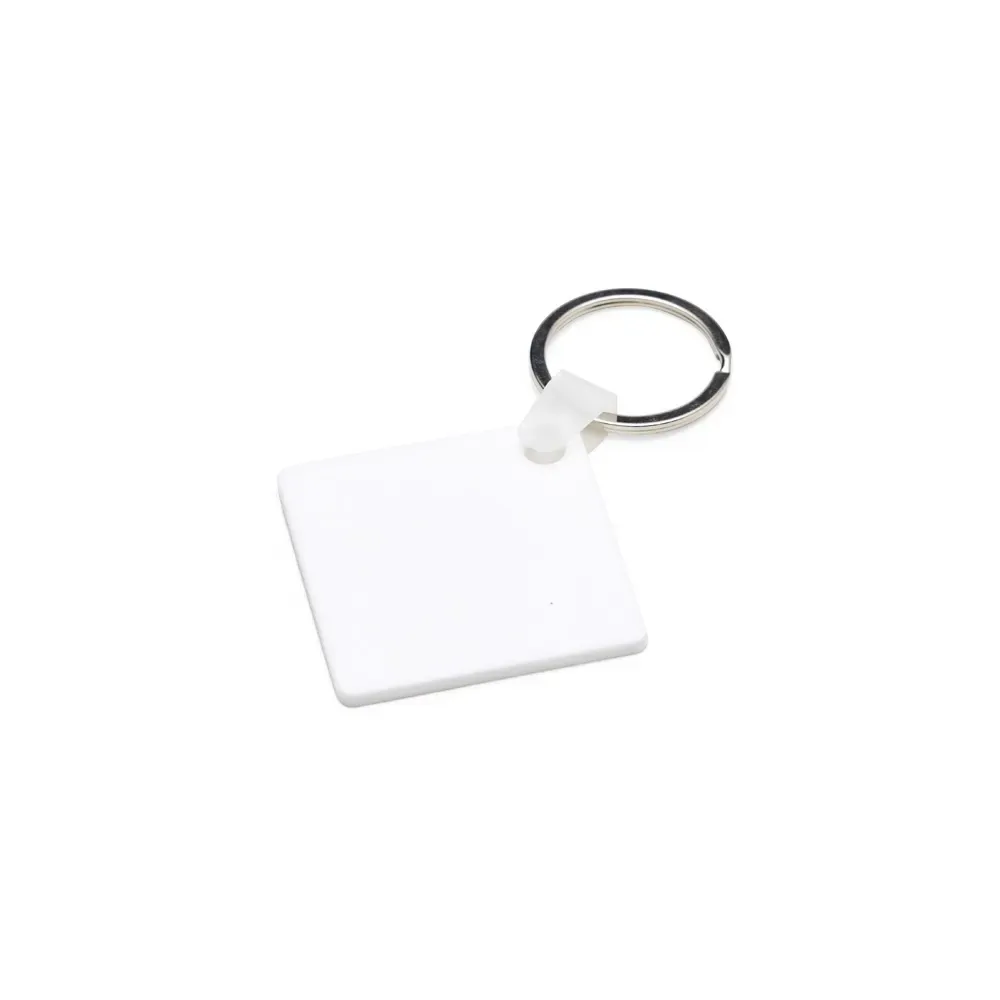 Chaveiro personalizado em acrílico, formato quadrado, cor branca
