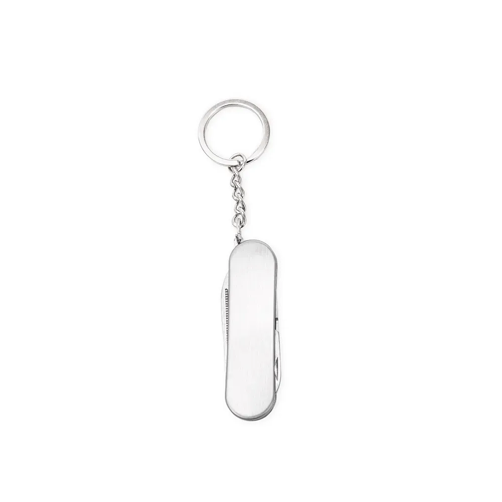 Chaveiro canivete personalizado em aço inox com 3 funções, cor prata