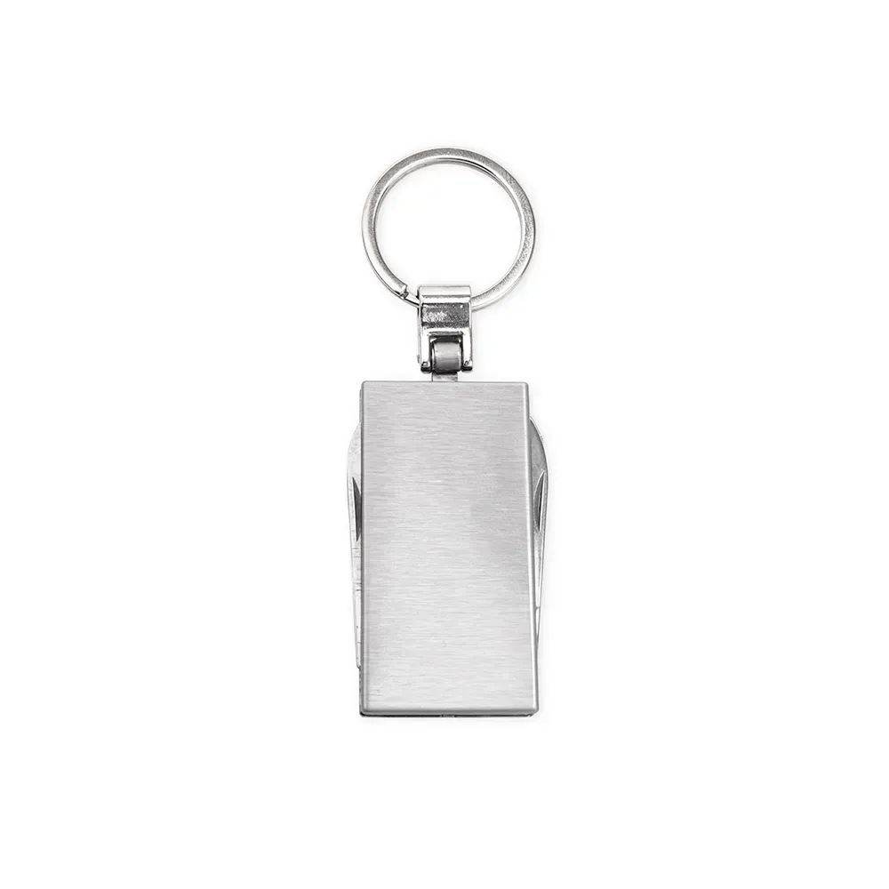 Chaveiro canivete personalizado em aço inox com 4 funções e régua, cor prata