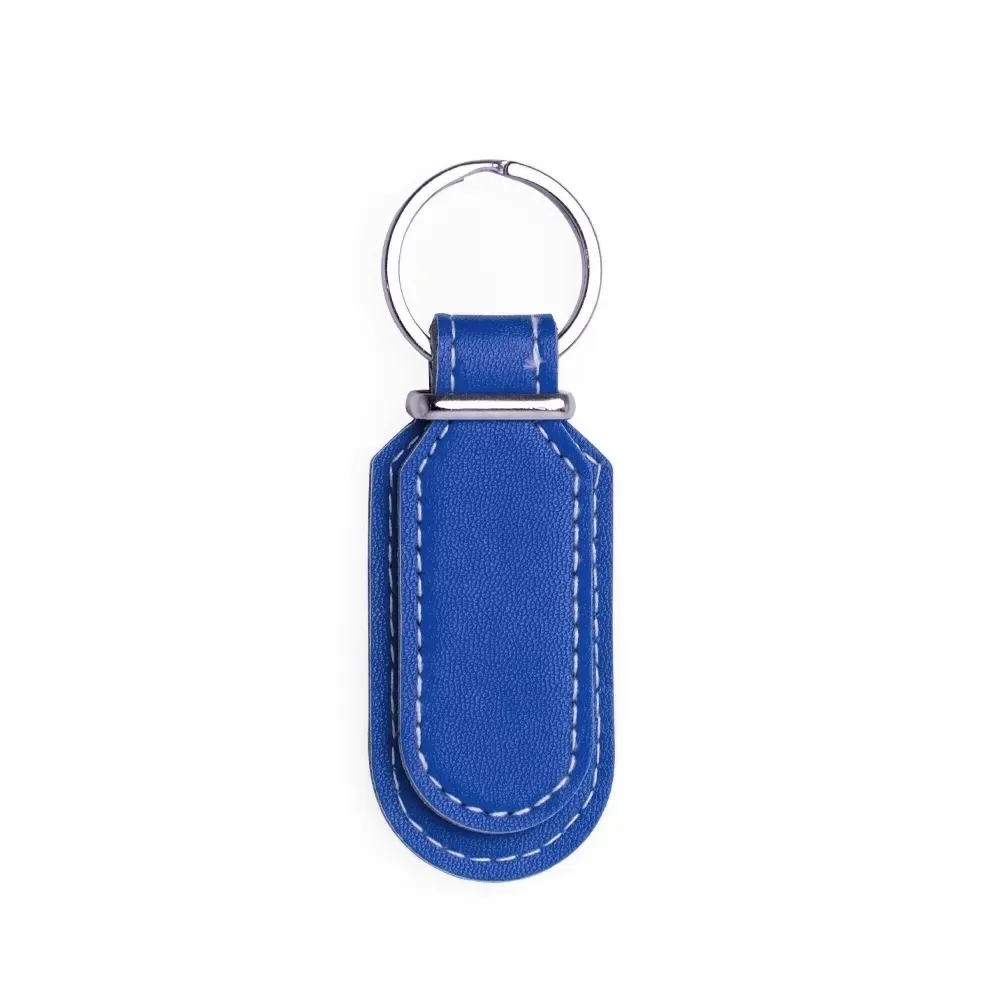 Chaveiro personalizado em couro sintético minimalista, cor azul