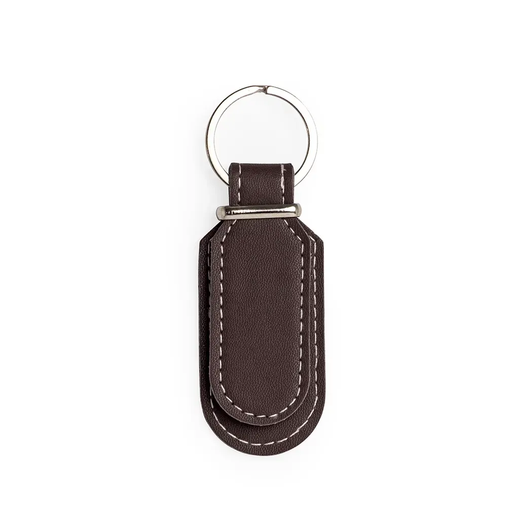 Chaveiro personalizado em couro sintético minimalista, cor marrom escuro