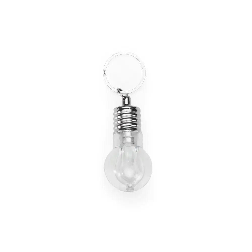 Chaveiro personalizado em formato de lâmpada com LED, cor transparente