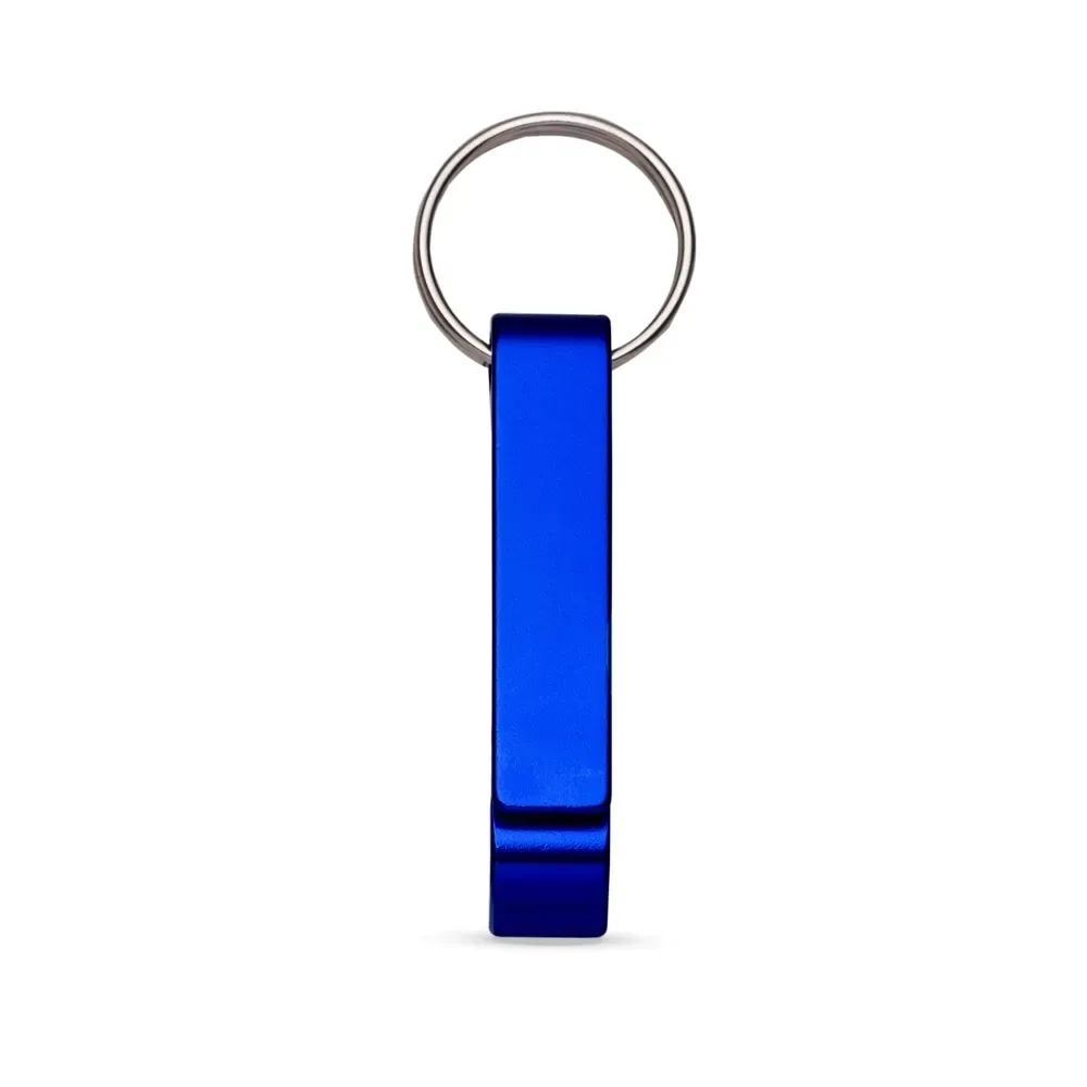 Chaveiro personalizado de metal com abridor de garrafas, cor azul