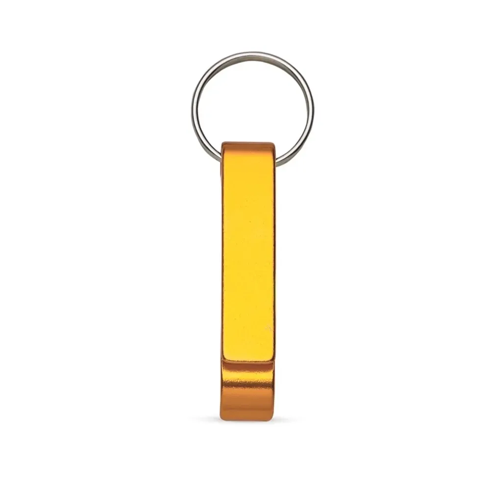 Chaveiro personalizado de metal com abridor de garrafas, cor dourada