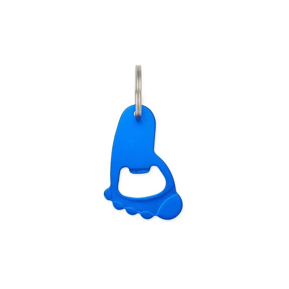 Chaveiro abridor personalizado formato pé, cor azul