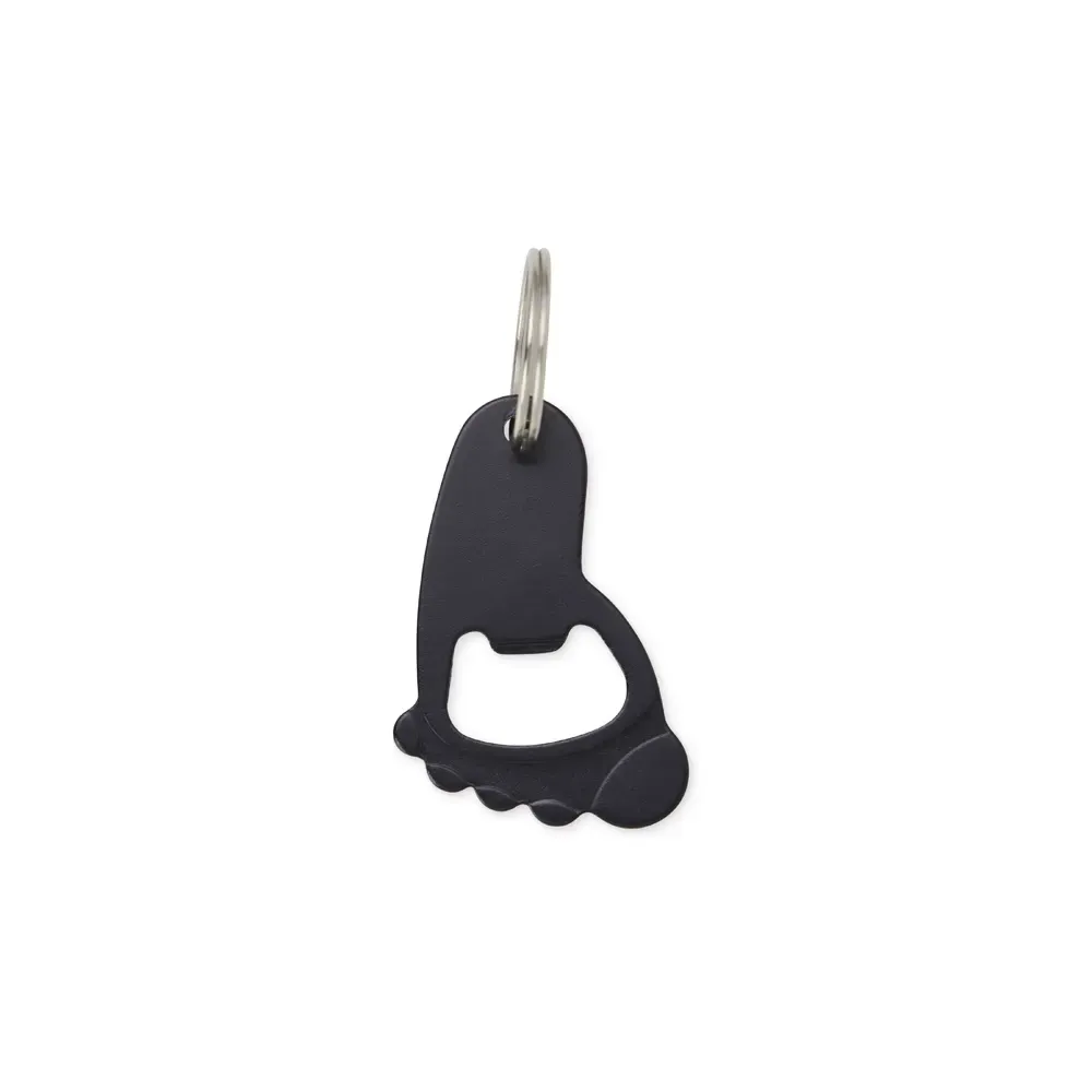 Chaveiro abridor personalizado formato pé, cor preto