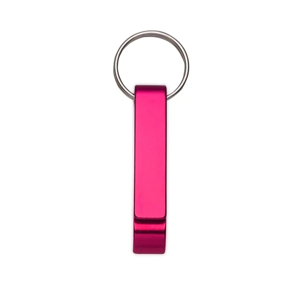 Chaveiro personalizado de metal com abridor de garrafas, cor rosa