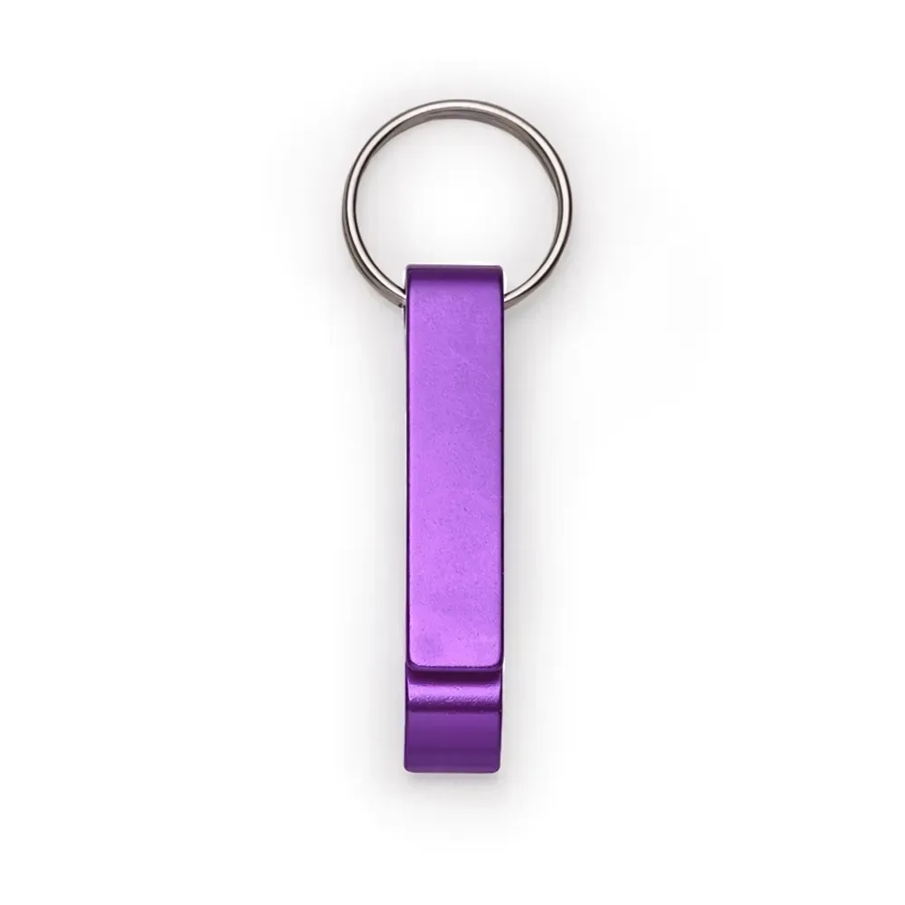 Chaveiro personalizado de metal com abridor de garrafas, cor roxa