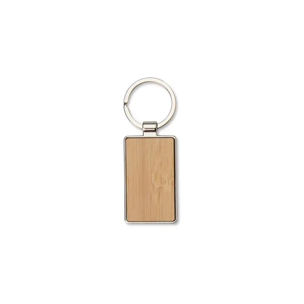 Chaveiro personalizado em metal e bambu, formato retangular