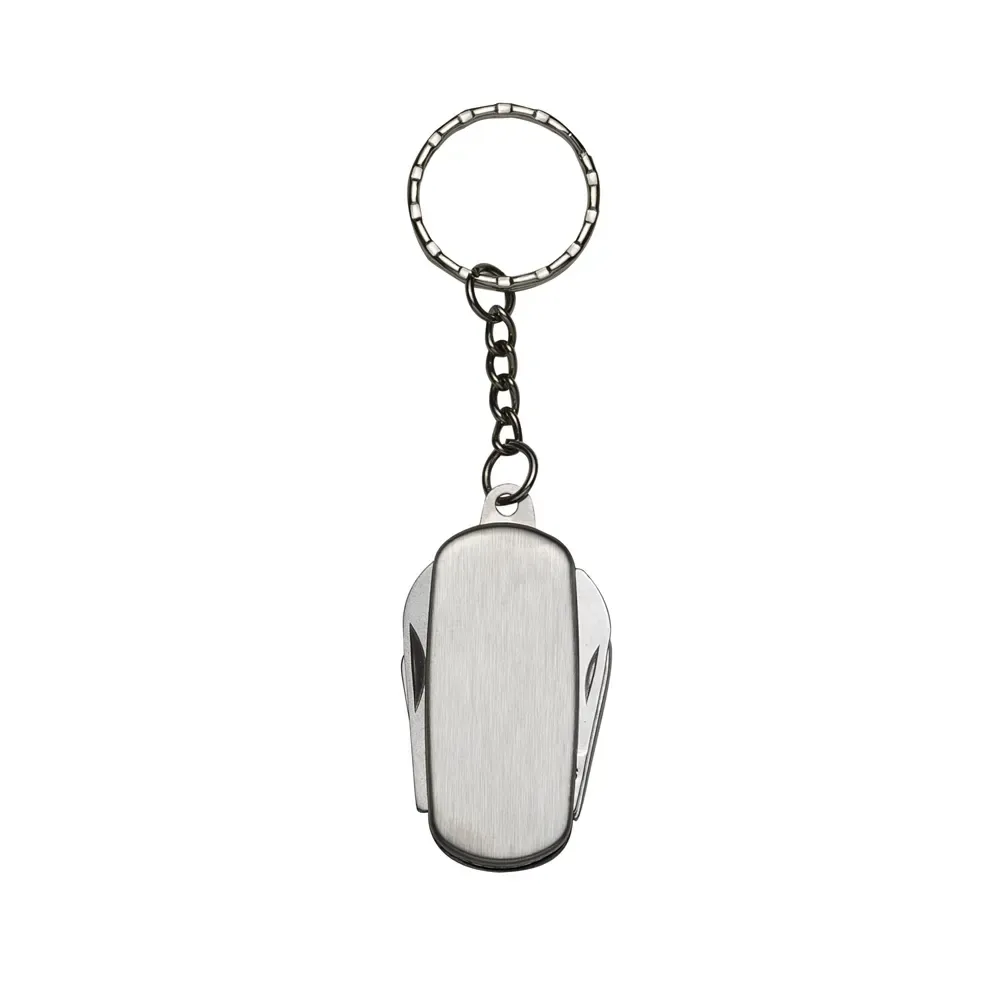 Chaveiro canivete personalizado de metal com 4 funções, cor prata