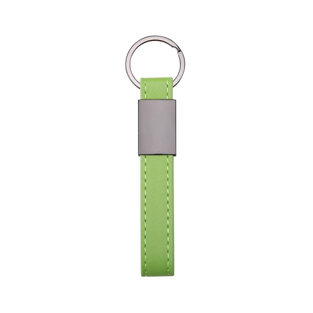 Chaveiro personalizado em metal com couro sintético, cor verde